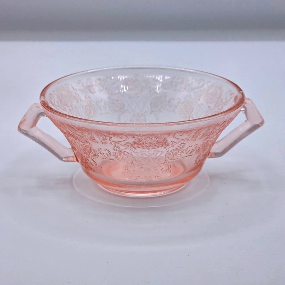 Hazel Atlas Florentine No. 1 Lot (4) Pink Depression Glass Bouillon Cups Poppy